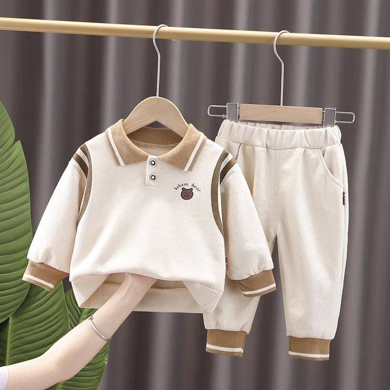 2 Teile/satz Baby Mädchen Jungen Kleidung Kinder Outfits Kinder Jungen T-Shirt Tops + Hosen Kleinkind Sport Kostüm Infant Trainingsanzüge Frühling Herbst 110 beige von Joom DACH