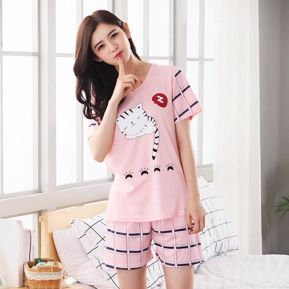 2 Teile/satz Cartoon Tier Frauen Nachtwäsche Kurzarm Top Shorts Pyjamas set XXL von Joom DACH