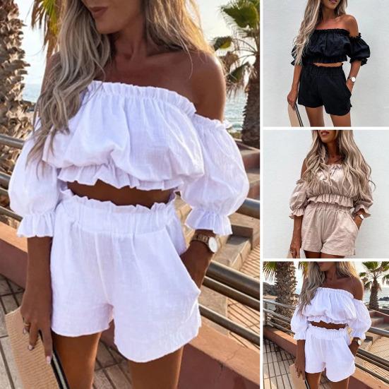 2 Teile/satz Frauen Crop Top Shorts Set Raffen Kurze Blase Ärmel Off Schulter Rückenfrei Bandeau Hohe Taille Einfarbig Taschen dame Club Party Outfit XL khaki 2 Teile/satz Frauen Crop Top Shorts Set Raffen Kurze Blase Ärmel Off Schulter Rückenfrei Bandeau Hohe Taille Einfarbig Taschen dame Club Party Outfit XL khaki von Joom DACH