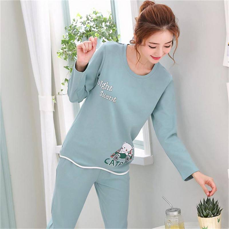 2 Teile/satz Frauen Druck Nachthemden Pyjamas Set Mode Frühjahr Herbst Rundhals Langarm Cartoons M von Joom DACH