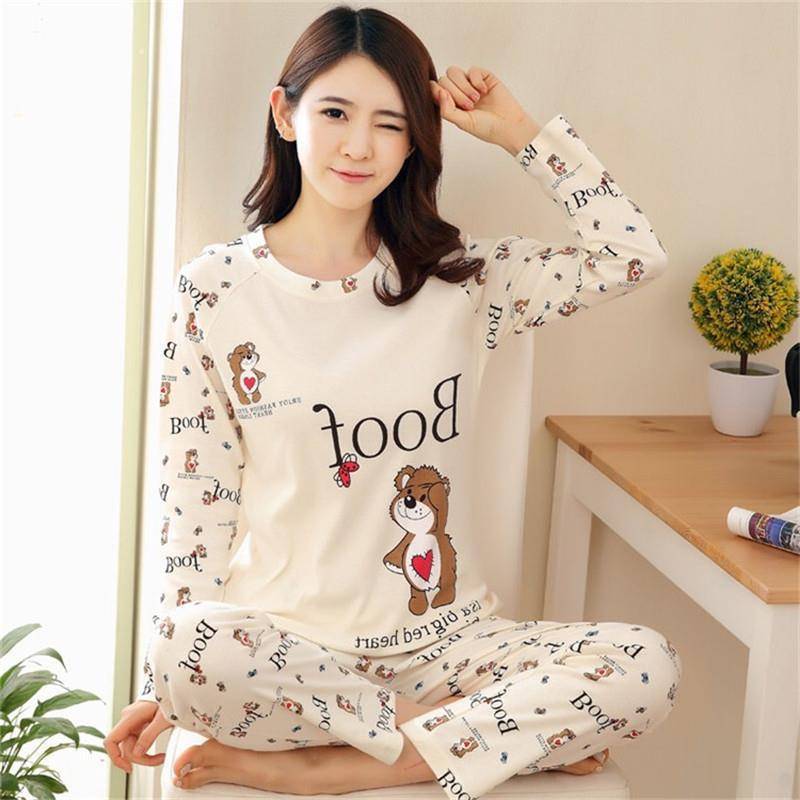 2 Teile/satz Frauen Druck Nachthemden Pyjamas Set Mode Frühjahr Herbst Rundhals Langarm Cartoons XXL von Joom DACH