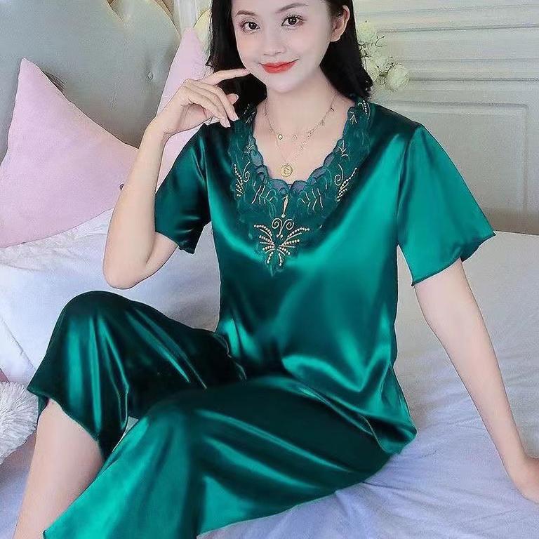 2 Teile/satz Frauen Nachthemd Set Einfarbig Schlafen Bequem Weich Plus Größe große XL grün von Joom DACH