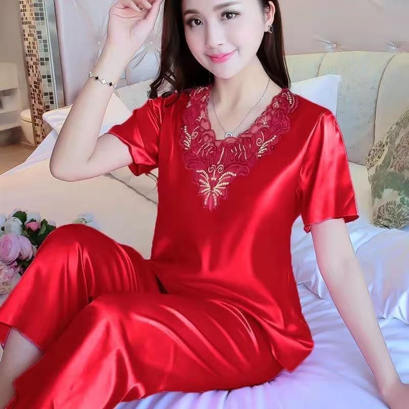 2 Teile/satz Frauen Nachthemd Set Einfarbig Schlafen Bequem Weich Plus Größe große XXXXL rot von Joom DACH