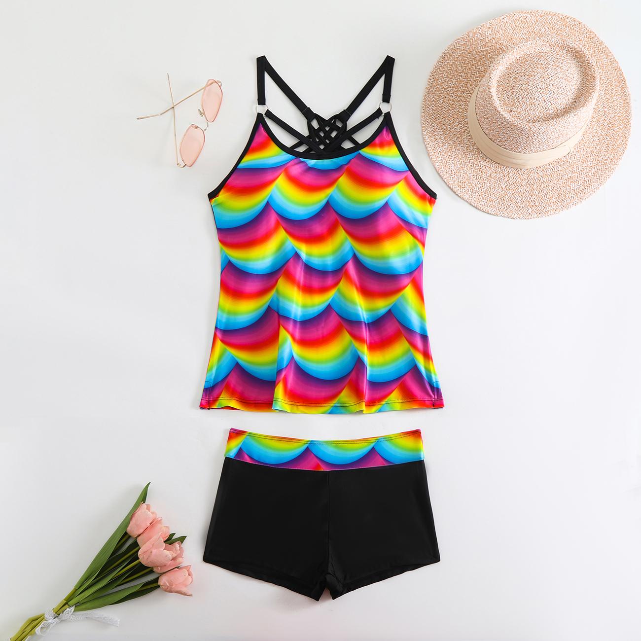 2 Teile/satz Frauen Sommer Bikini Set Neckholder Backless Bh Hohe Taille Schwimmen Set Bademode Plus Größe M bunt von Joom DACH