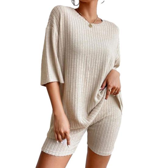 2 Teile/satz Frauen T-shirt Shorts Set Einfarbig Rundhals Lose Halbarm Hohe Elastische Taille Weiche Atmungsaktive Homewear Sport Top Shorts Anzug XL von Joom DACH