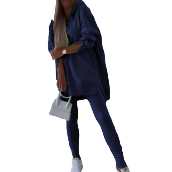 2 Teile/satz Frauen Top Hosen Set Mit Kapuze Langarm Schlitz Saum Hoodie XL navy blau von Joom DACH