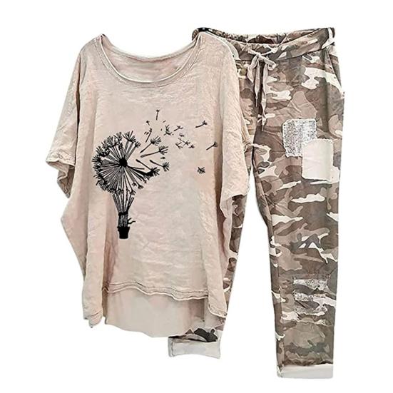 2 Teile/satz Frauen Top Hosen Set Rundhals Blume Camouflage Print Unregelmäßigen Saum Kurze Ärmel Lose Kordelzug 2XL 2 Teile/satz Frauen Top Hosen Set Rundhals Blume Camouflage Print Unregelmäßigen Saum Kurze Ärmel Lose Kordelzug 2XL von Joom DACH