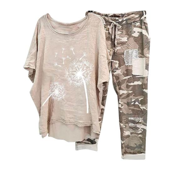 2 Teile/satz Frauen Top Hosen Set Rundhals Blume Camouflage Print Unregelmäßigen Saum Kurze Ärmel Lose Kordelzug 4XL 2 Teile/satz Frauen Top Hosen Set Rundhals Blume Camouflage Print Unregelmäßigen Saum Kurze Ärmel Lose Kordelzug 4XL von Joom DACH