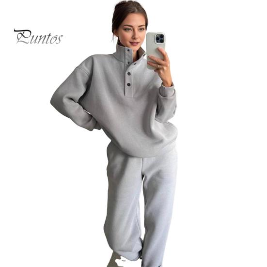 2 Teile/satz Frühling Herbst Frauen Top Hosen Set Stehkragen Langarm Sweatshirt Stretchy Hohe Taille Maximalen Komfort Hosen Sport Fitness Trainingsanzug S grau von Joom DACH