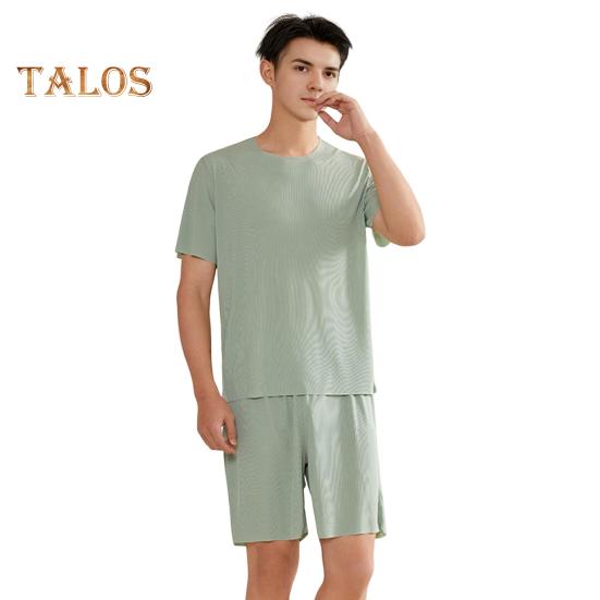 2 Teile/satz Männer Pyjamas Set O-Ausschnitt Kurzarm T-shirt Elastische Taille Shorts Set Einfarbig Hause Kleidung Anzug 3XL grün von Joom DACH