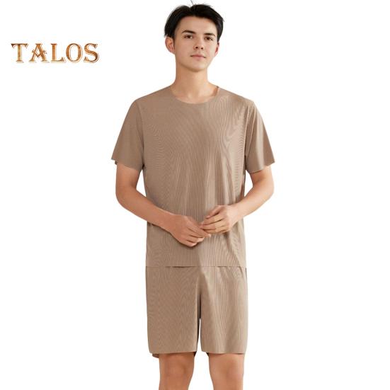 2 Teile/satz Männer Pyjamas Set O-Ausschnitt Kurzarm T-shirt Elastische Taille Shorts Set Einfarbig Hause Kleidung Anzug 3XL khaki von Joom DACH