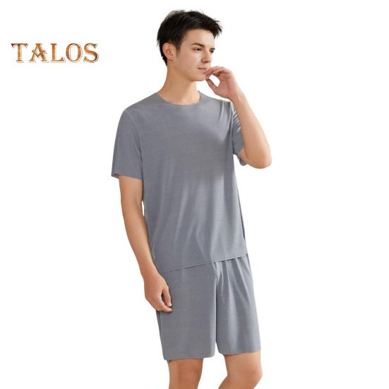 2 Teile/satz Männer Pyjamas Set O-Ausschnitt Kurzarm T-shirt Elastische Taille Shorts Set Einfarbig Hause Kleidung Anzug XL blau von Joom DACH