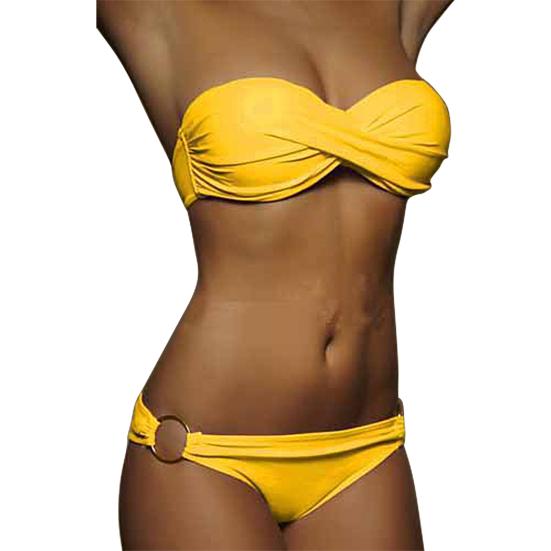 2 Teile/satz Sommer Bikini Einfarbig Push Up Liebsten Einfache Frauen Badeanzug für Strand M gelb von Joom DACH