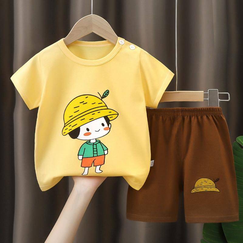 2 Teile/satz Sommer Cartoon Kurzen Ärmeln Tops Shorts Outfit Set Baumwolle Neugeborenen kinder Pyjamas Kleinkind Jungen Mädchen Baby Kinder Kleidung 100 gelb von Joom DACH