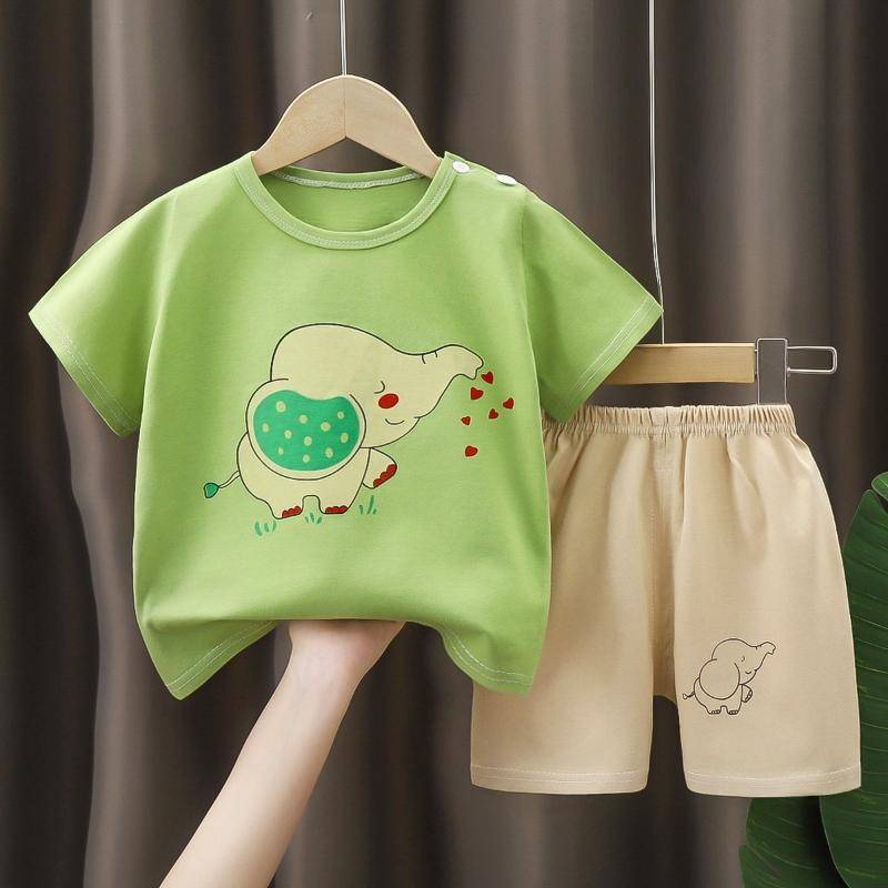 2 Teile/satz Sommer Cartoon Kurzen Ärmeln Tops Shorts Outfit Set Baumwolle Neugeborenen kinder Pyjamas Kleinkind Jungen Mädchen Baby Kinder Kleidung 100 grün von Joom DACH