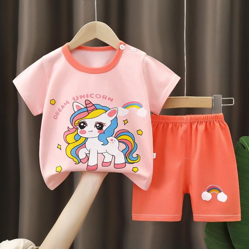 2 Teile/satz Sommer Cartoon Kurzen Ärmeln Tops Shorts Outfit Set Baumwolle Neugeborenen kinder Pyjamas Kleinkind Jungen Mädchen Baby Kinder Kleidung 100 rosa von Joom DACH