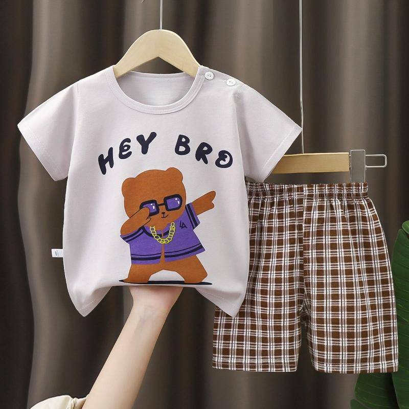 2 Teile/satz Sommer Cartoon Kurzen Ärmeln Tops Shorts Outfit Set Baumwolle Neugeborenen kinder Pyjamas Kleinkind Jungen Mädchen Baby Kinder Kleidung 90 grau von Joom DACH