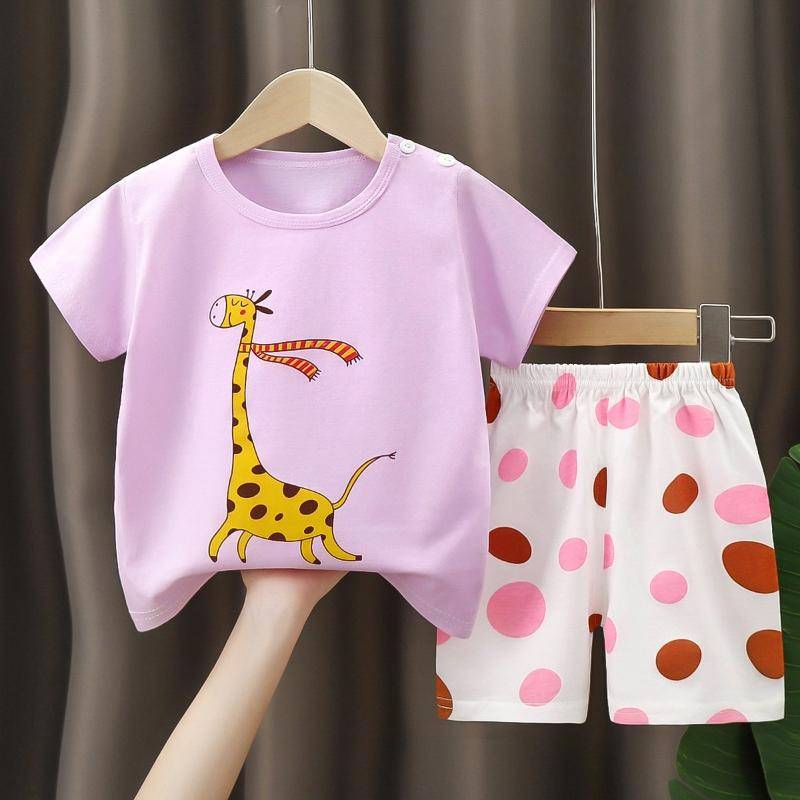 2 Teile/satz Sommer Cartoon Kurzen Ärmeln Tops Shorts Outfit Set Baumwolle Neugeborenen kinder Pyjamas Kleinkind Jungen Mädchen Baby Kinder Kleidung 90 violett von Joom DACH