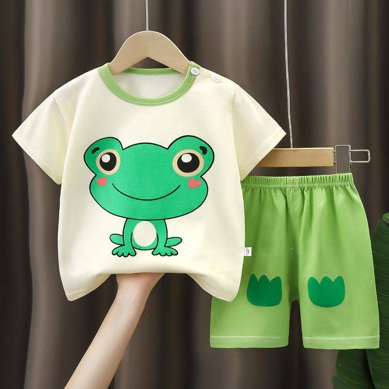 2 Teile/satz Sommer Cartoon Kurzen Ärmeln Tops Shorts Outfit Set Baumwolle Neugeborenen kinder Pyjamas Kleinkind Jungen Mädchen Baby Kinder Kleidung 90 von Joom DACH
