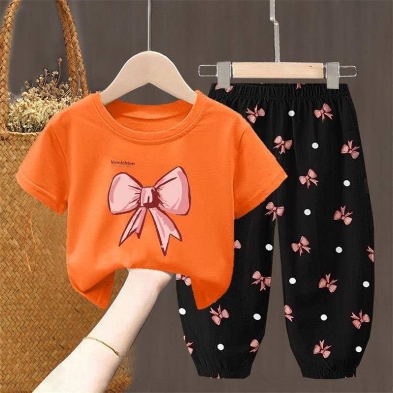 2 Teile/satz Sommer Sets Kinder Kleidung der Mädchen Kinder Kleinkind Kleidung Niedlich Mode T-shirt Top + Hosen Baby Mädchen Kleidung 100 orange von Joom DACH