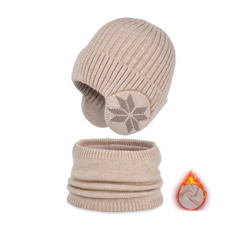 2 Teile/satz Winter Kinder Hut Schal Kind Motorhaube Schneeflocke Muster Gestrickte Junges Alter Hüte Outdoor Kinder Warme Zubehör 4-10Y 4-10Y beige von Joom DACH