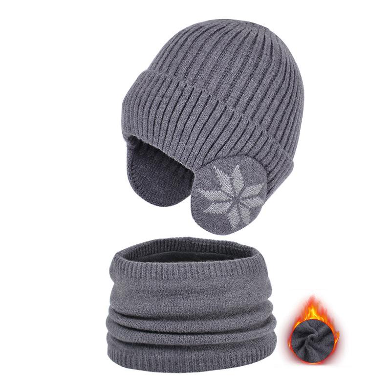 2 Teile/satz Winter Kinder Hut Schal Kind Motorhaube Schneeflocke Muster Gestrickte Junges Alter Hüte Outdoor Kinder Warme Zubehör 4-10Y 4-10Y dunkelgraue von Joom DACH