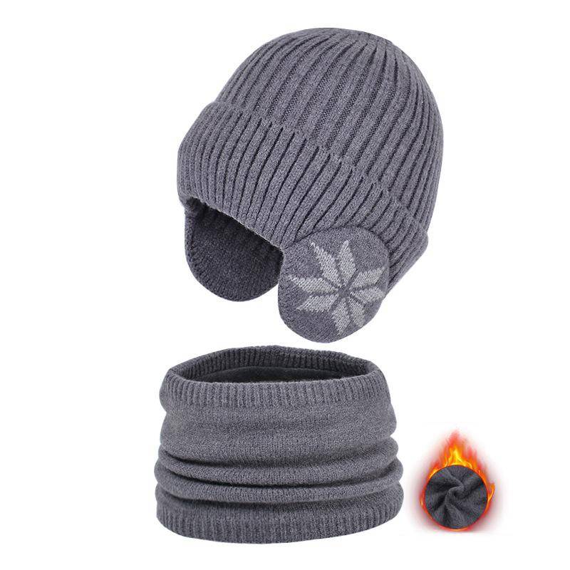 2 Teile/satz Winter Kinder Hut Schal Kind Motorhaube Schneeflocke Muster Gestrickte Junges Alter Hüte Outdoor Kinder Warme Zubehör 4-10Y 4-10Y dunkelgraue von Joom DACH
