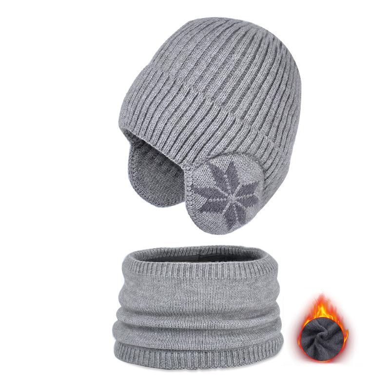 2 Teile/satz Winter Kinder Hut Schal Kind Motorhaube Schneeflocke Muster Gestrickte Junges Alter Hüte Outdoor Kinder Warme Zubehör 4-10Y 4-10Y graue von Joom DACH