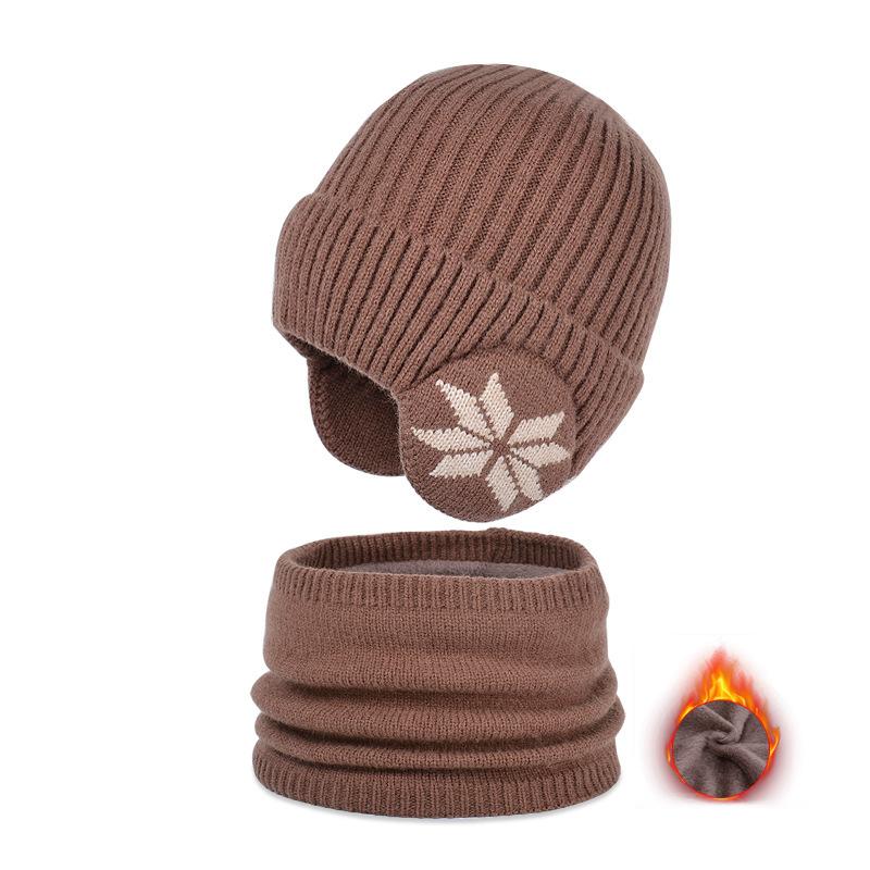 2 Teile/satz Winter Kinder Hut Schal Kind Motorhaube Schneeflocke Muster Gestrickte Junges Alter Hüte Outdoor Kinder Warme Zubehör 4-10Y 4-10Y kaffeebraun von Joom DACH