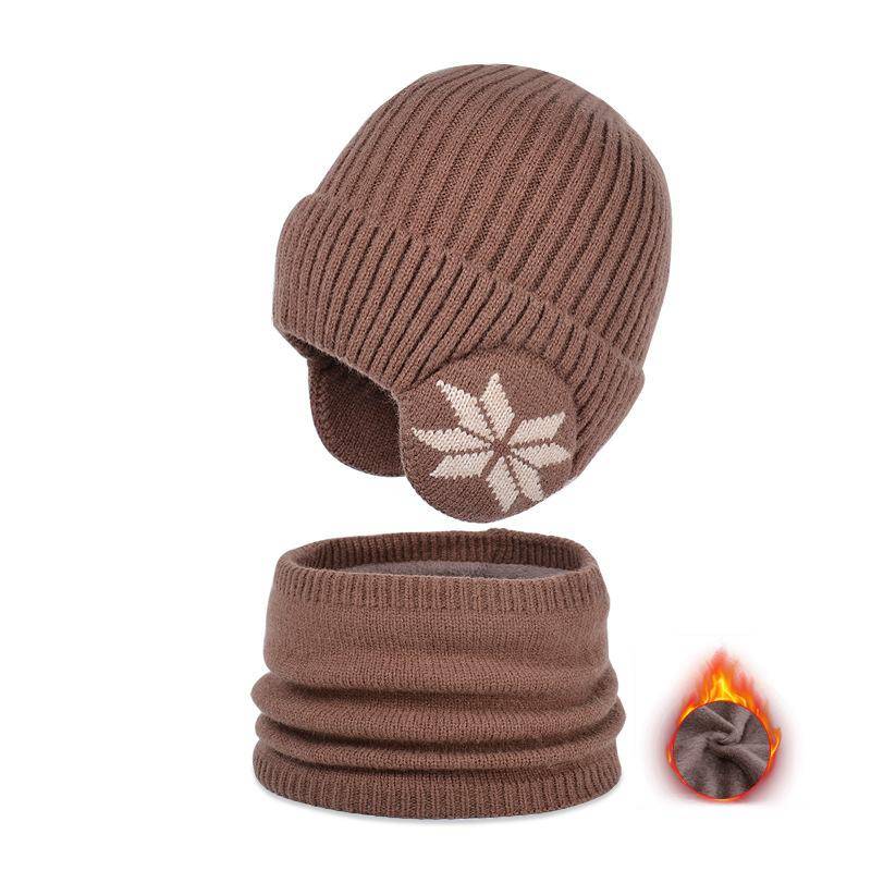 2 Teile/satz Winter Kinder Hut Schal Kind Motorhaube Schneeflocke Muster Gestrickte Junges Alter Hüte Outdoor Kinder Warme Zubehör 4-10Y 4-10Y kaffeebraun von Joom DACH