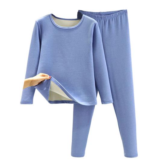 2 Teile/satz Winter Top Hosen Set Dicke Plüsch Rundhals Langarm Elastische Taille Warme Weiche Kältebeständig Homewear Pyjamas Set Thermo-unterwäsche Set 3XL himmelblaue von Joom DACH