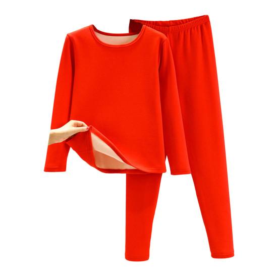 2 Teile/satz Winter Top Hosen Set Dicke Plüsch Rundhals Langarm Elastische Taille Warme Weiche Kältebeständig Homewear Pyjamas Set Thermo-unterwäsche Set 3XL rot von Joom DACH