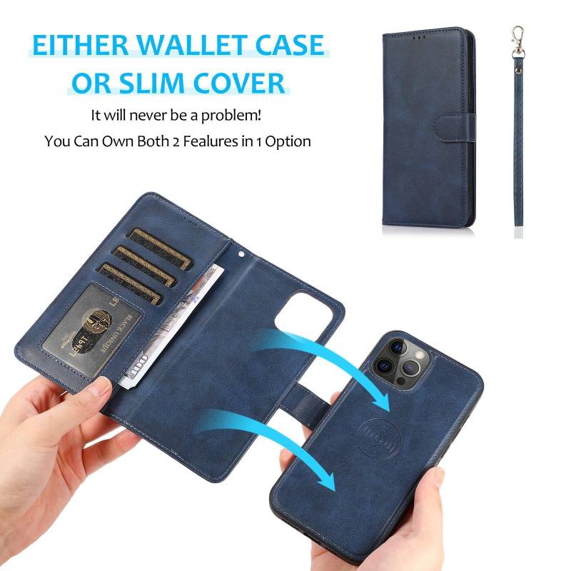 2 in 1 abnehmbare magnetische Leder Flip Wallet Case für iPhone 16 15 14 13 12 11 Pro Max Samsung S25 S24 S23 S22 S21 S20 Ultra Plus FE A14 A15 A55 A54 Samsung S20 FE blau von Joom DACH