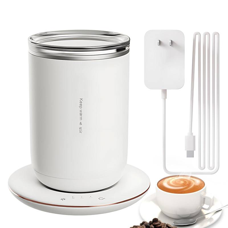 2 in 1 selbstrührender Kaffeebecher, 3-stufig einstellbare, konstante Temperatur, Tassenwärmer, 60er-Jahre-Auto-Stopp US plug weiß von Joom DACH