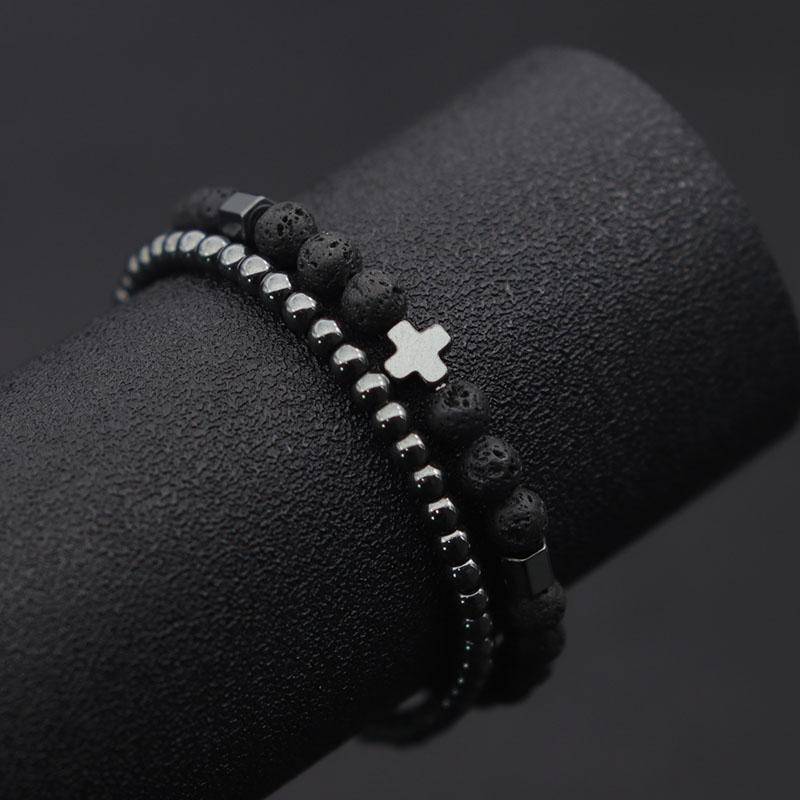 2 stücke Männer Armband Set Hämatit Kreuz Braslet Für Hombre Natürliche Lava Tiger Augen Stein Braclet Homme Perlen Brazalete Pulseira von Joom DACH