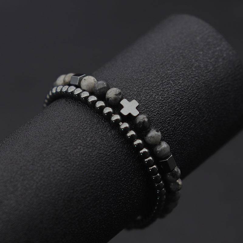 2 stücke Männer Armband Set Hämatit Kreuz Braslet Für Hombre Natürliche Lava Tiger Augen Stein Braclet Homme Perlen Brazalete Pulseira von Joom DACH