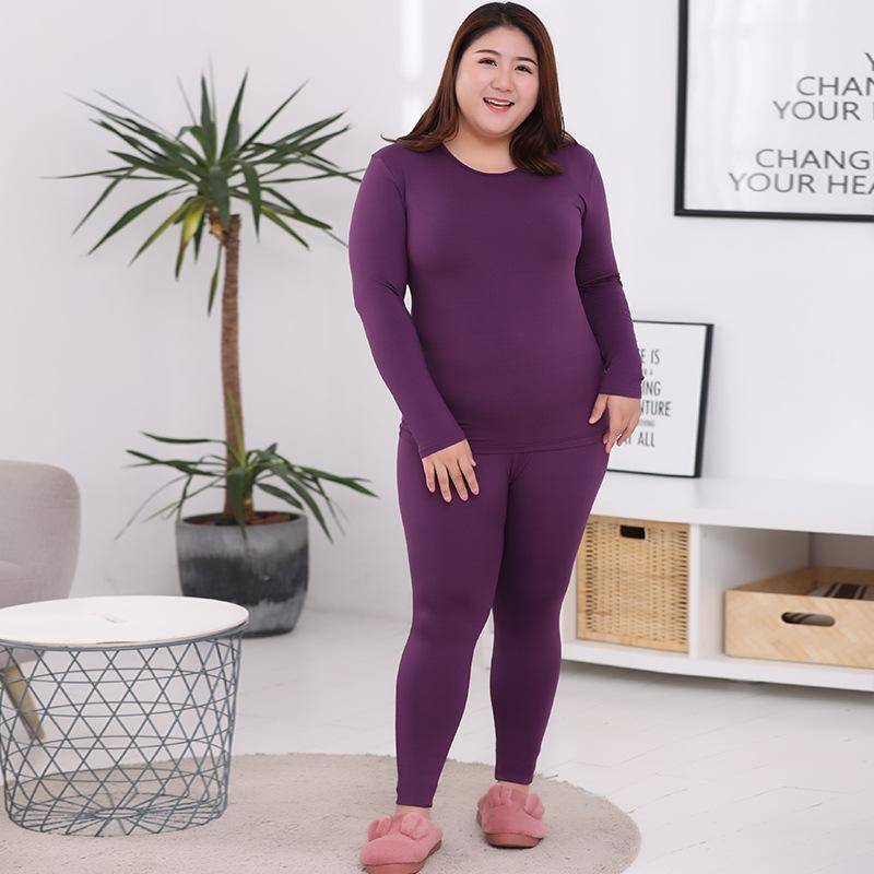 2 stücke Warme O Hals Einfarbig Thermo-Unterwäsche Hohe Qualität Plus Größe Lange Unterhosen Frauen Geformte Sets M-10XL XL dunkelviolette von Joom DACH