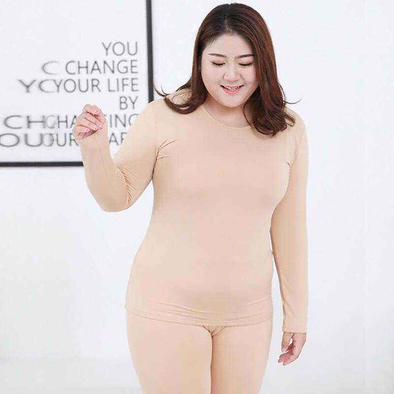 2 stücke Warme O Hals Einfarbig Thermo-unterwäsche Hohe Qualität Plus Größe Lange Unterhosen Frauen Geformte Sets 4XL nude von Joom DACH
