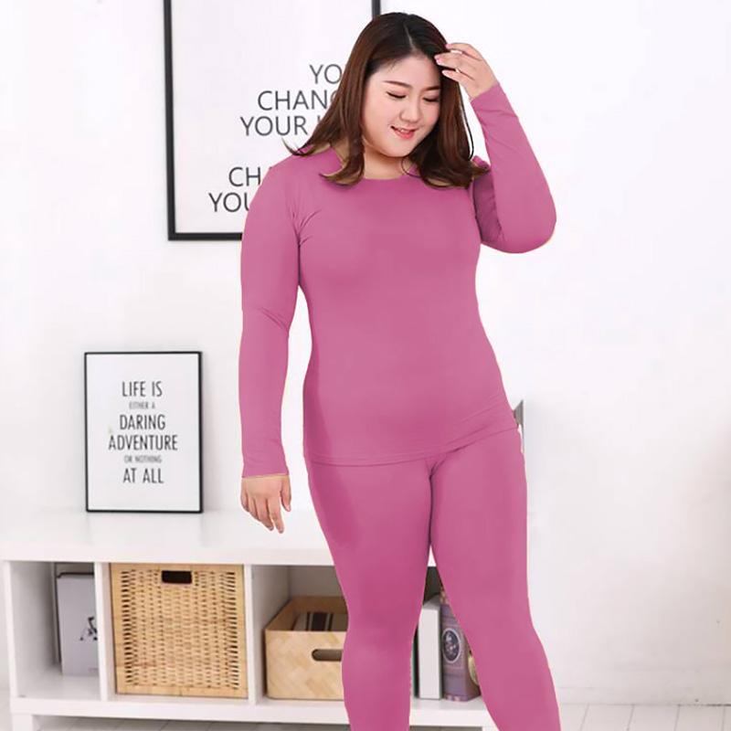 2 stücke Warme O Hals Einfarbig Thermo-unterwäsche Hohe Qualität Plus Größe Lange Unterhosen Frauen Geformte Sets 4XL licht lila von Joom DACH