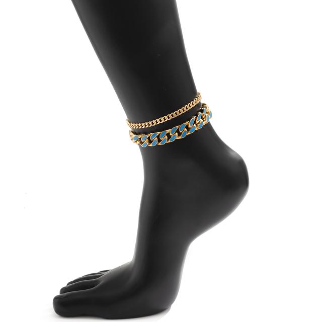 2 teile/satz Cuban Link Fußkettchen Armband Für Frauen Männer Hip Hop Punk Blau Tropft Öl Fuß Schmuck Barfuß Sandale 22cm von Joom DACH