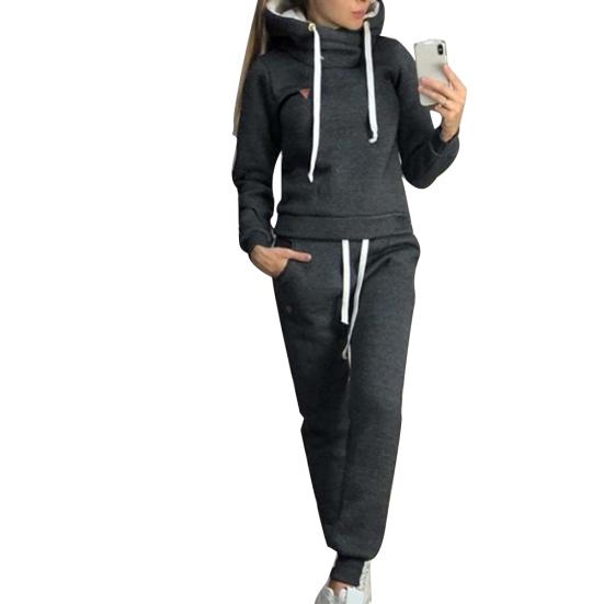 2-teiliger Damen-Jogginganzug, einfarbig, Trainingsanzüge, Fleece-gefüttert, Kapuzenpullover, Hosen-Set, Damenbekleidung in Übergröße M schwarz von Joom DACH