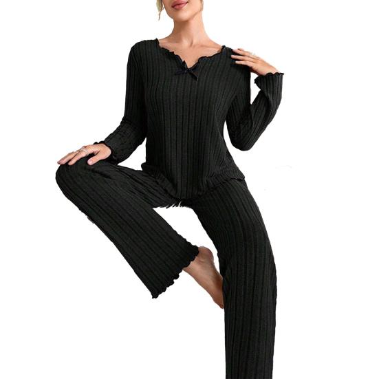 2-teiliges/Set Damen Pyjama Set V-Ausschnitt Langarm Spitzenbesatz Oberteile Elastisch M von Joom DACH