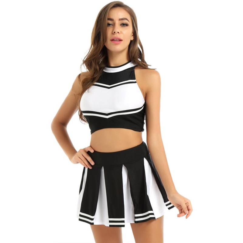 2-teiliges Damen-Cheerleading-Kostüm, Uniform-Outfit, ärmelloses Crop-Top mit Mini-Faltenrock M von Joom DACH