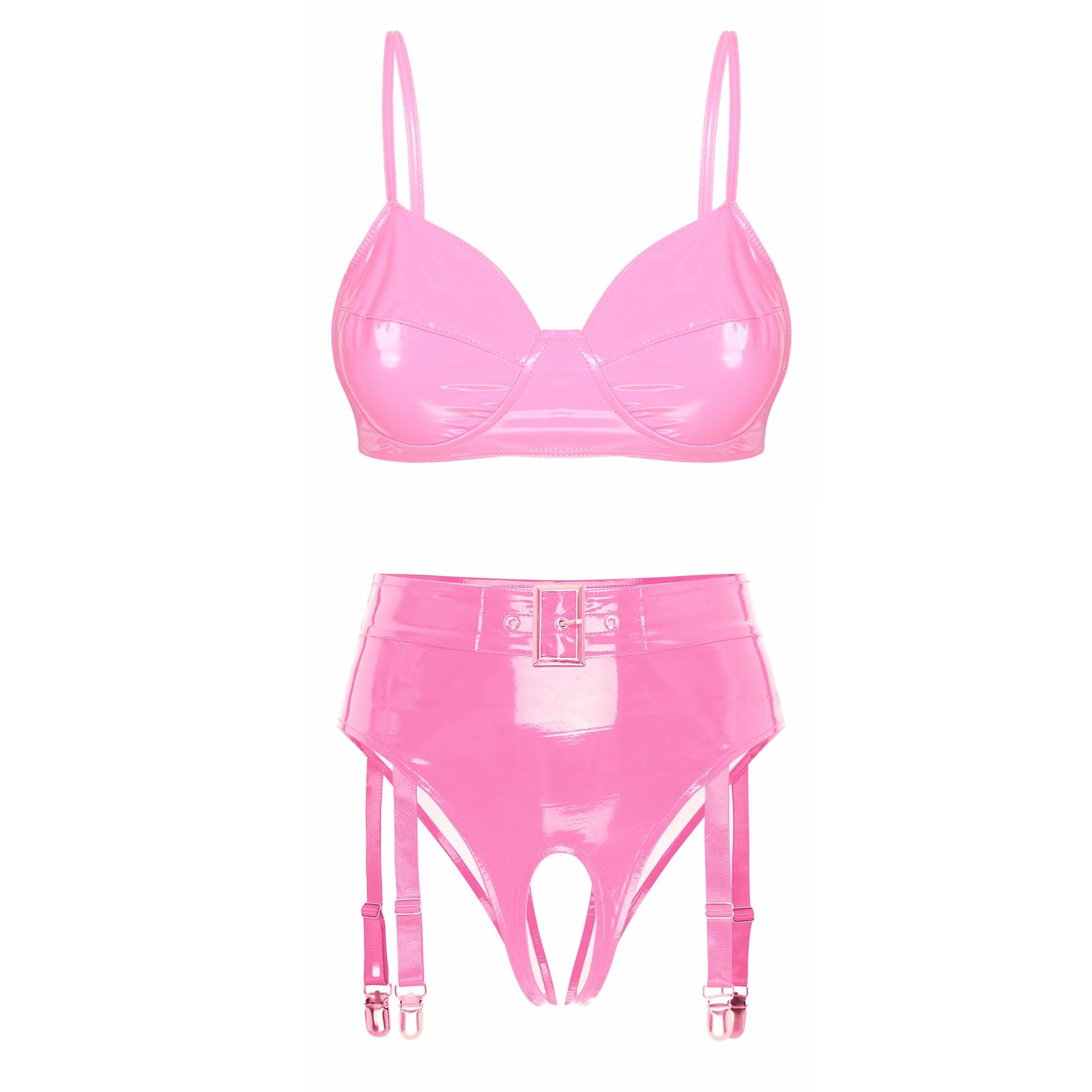 2-teiliges Damen-Dessous-Set aus Lackleder im Wet-Look, BH mit Höschen, Teddy-Bikini-Unterwäsche 4XL rosa 2-teiliges Damen-Dessous-Set aus Lackleder im Wet-Look, BH mit Höschen, Teddy-Bikini-Unterwäsche 4XL rosa von Joom DACH
