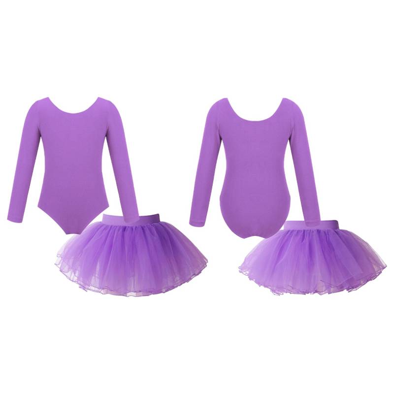 2-teiliges Dancewear-Langarm-Trikot für Mädchen mit Tutu-Rock, Ballett-Tanz-Gymnastik-Outfit 2-3 Years lavendel von Joom DACH