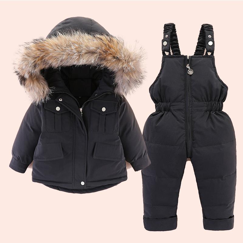 2-teiliges Set Baby Mädchen Winter Daunenjacke und Overall für Kinder Verdicken Sie warme Pelzkragenjacke für Mädchen Säuglingsschneeanzug 0-4 Jahre 110cm von Joom DACH