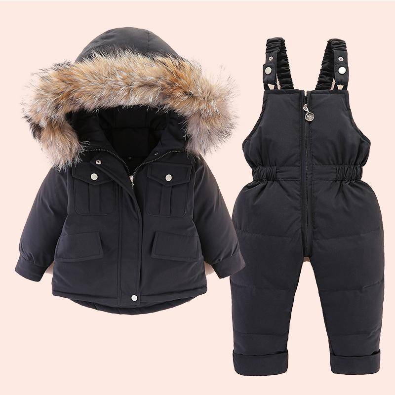 2-teiliges Set Baby Mädchen Winter Daunenjacke und Overall für Kinder Verdicken Sie warme Pelzkragenjacke für Mädchen Säuglingsschneeanzug 0-4 Jahre 110cm von Joom DACH