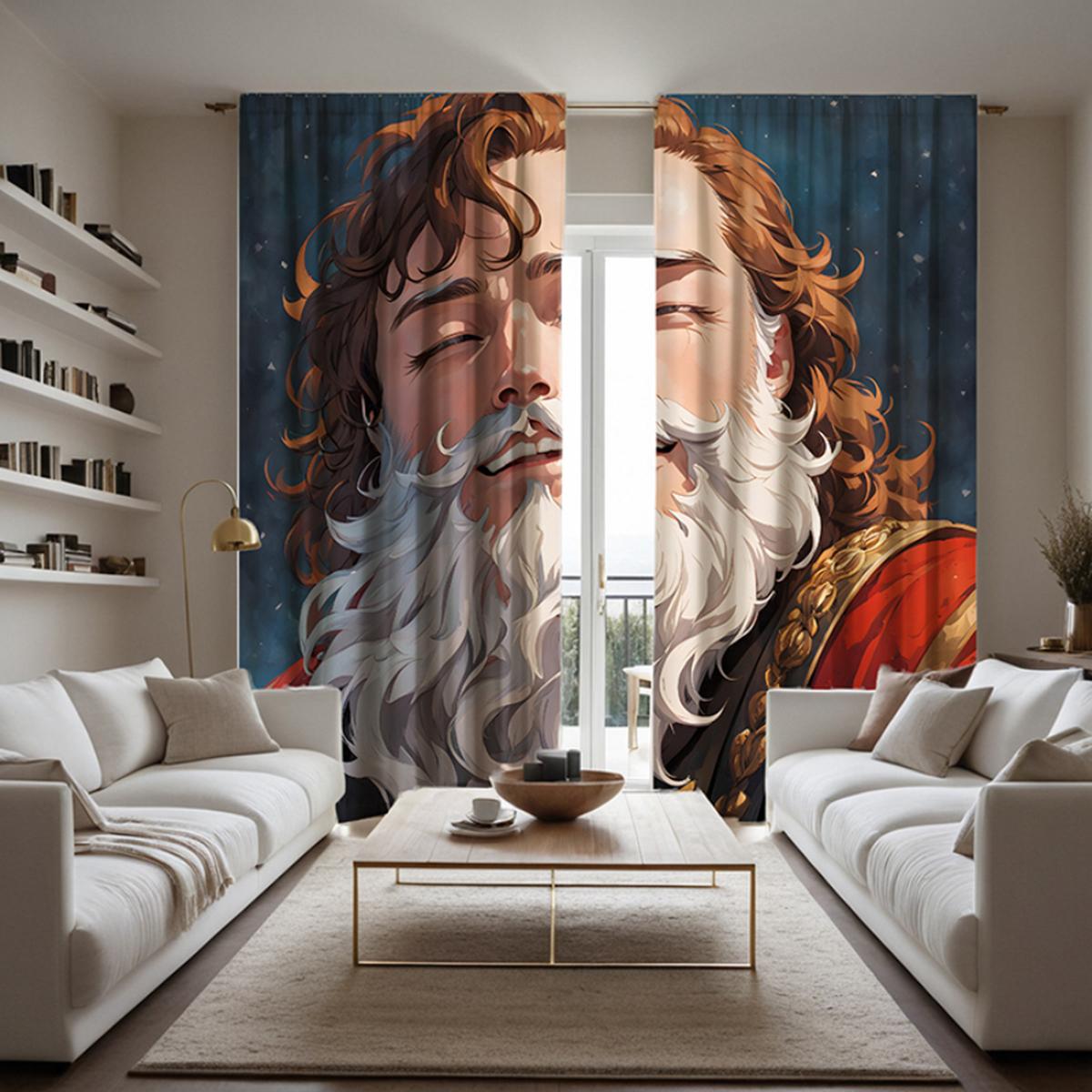 2-teiliges Set HD Weißer Bart Blonder Mann Dekovorhang Blaue Krawatte digital bedruckter Vorhang Wohndekoration Stil Dekoriertes Wohnen W52H63inchW132H160cm von Joom DACH