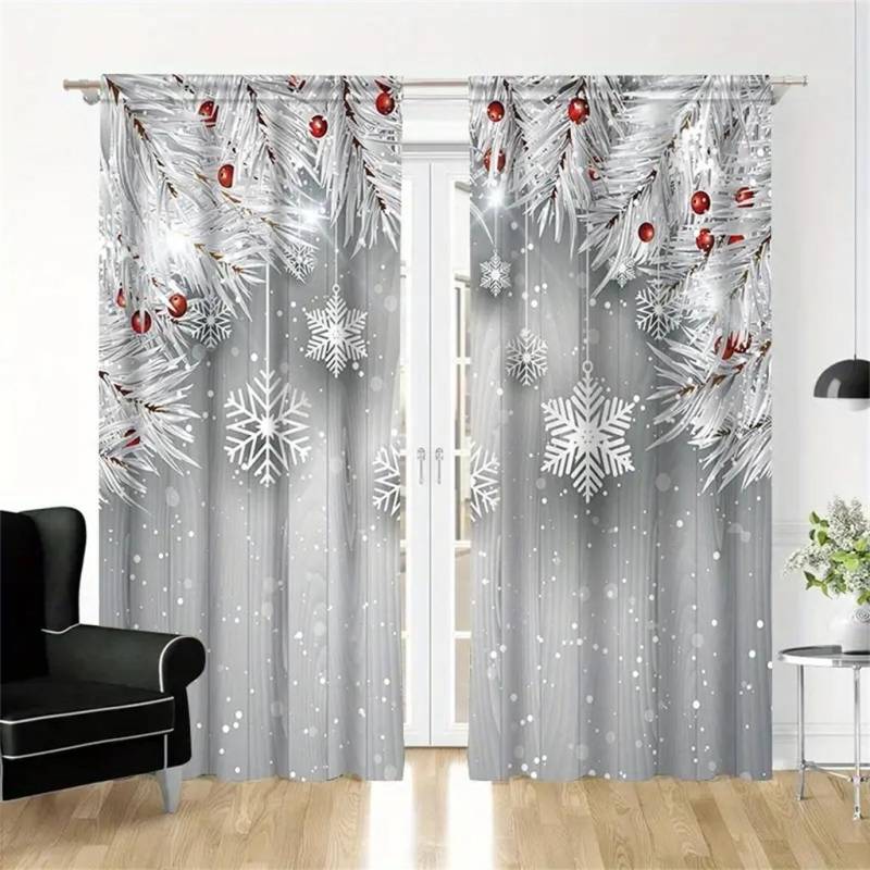 2-teiliges Set Weihnachtsvorhänge mit Weihnachtsmann-Motiv, Digitaldruck, Stangentaschen-Design, Polyester, perfekt für Wohnzimmer, Küche und Schlafzimmer W50 X H130(CM)X2&Grommet Top von Joom DACH