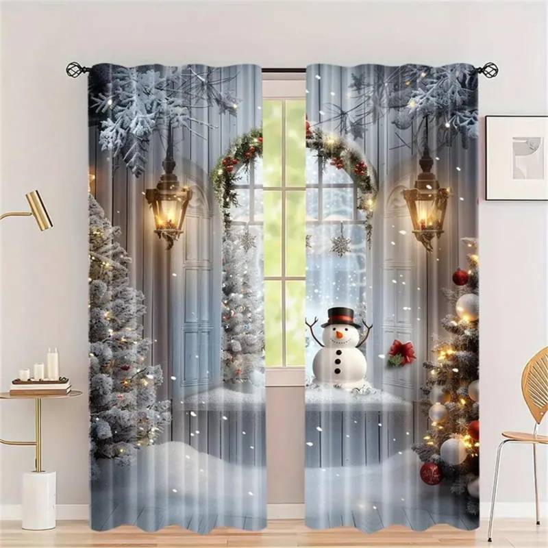 2-teiliges Set Weihnachtsvorhänge mit Weihnachtsmann-Motiv, Digitaldruck, Stangentaschen-Design, Polyester, perfekt für Wohnzimmer, Küche und Schlafzimmer W50 X H130(CM)X2&Grommet Top von Joom DACH